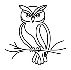 elegant owl sitting on a branch drawn in minimal continuous line vector style