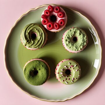 Colorful Gourmet Donuts with Creative Glazes: Vibrant glazed donuts, perfect for trendy caf&eacute;s, dessert menus, and social media content.