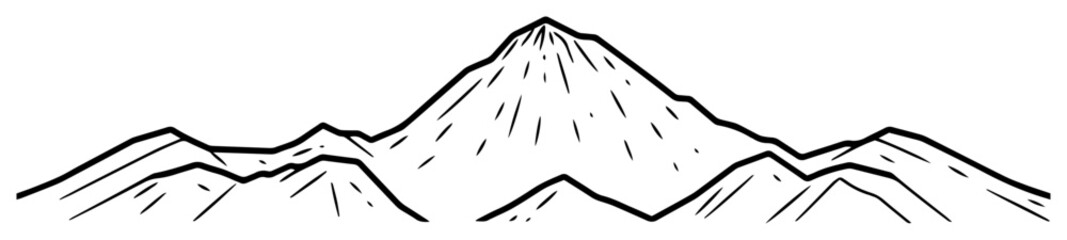 simple vector line art of mountain range, minimalist black and white landscape illustration