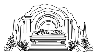 vector drawing of jesus tomb scene
