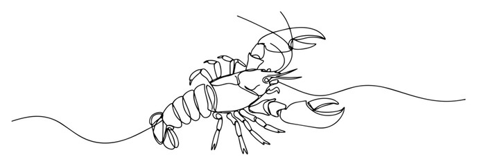 black and white vector of a lobster drawn in continuous single line style