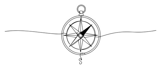 blackandwhite vector of a compass rose, minimal line art navigation tool illustration © Luka