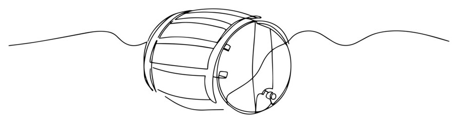 blackandwhite vector of a wooden barrel, vintage line art illustration for wine or whiskey