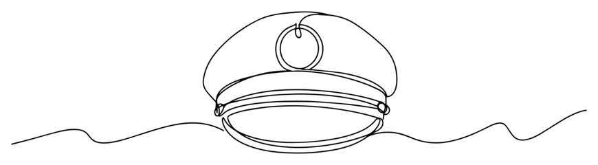 black and white vector drawing of a captain's hat in single line style