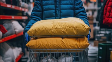 Person Shopping for Yellow Pillows at a Store