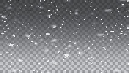 Abstract winter background from snowflakes blown by the wind on a white checkered background. White dust light png.