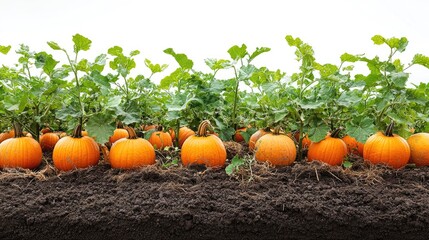 Obraz premium Pumpkins growing in a field