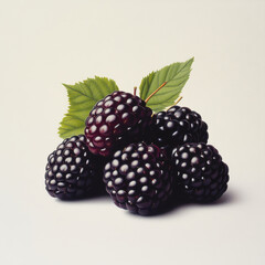 A handful of blackberries placed together, showcasing their size, texture, and rich color, isolated on a white background