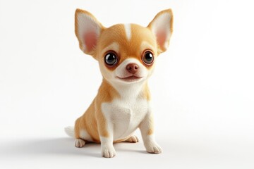 Obraz premium A cute tan and white Chihuahua puppy with big brown eyes sits on a clean white background.