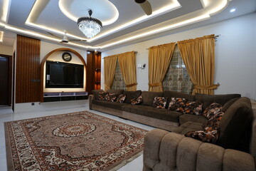 Obraz premium Stylish Living Space with Modern Furnishings and Traditional Decor Elements
