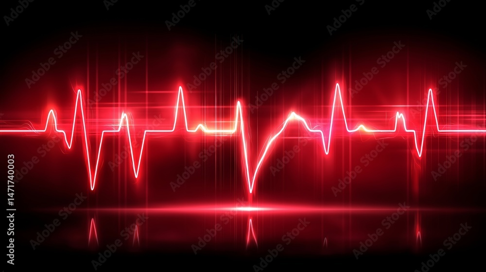 Aufkleber a red glowing line rises and falls with sharp angles and horizontal bars on a dark background.