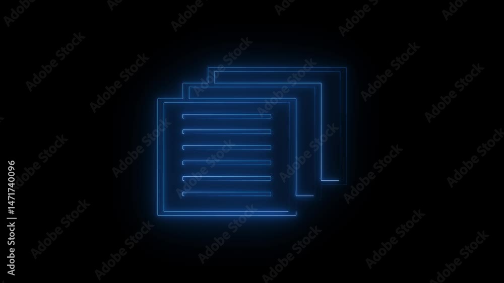 Poster glowing neon icon of a document or text file animation on a background 4k.