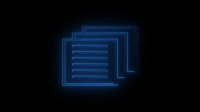 Glowing Neon icon of a document or text file animation on a background 4k. 