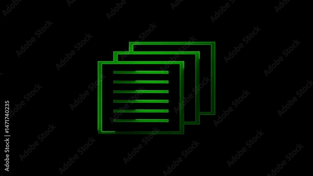 Poster glowing neon icon of a document or text file animation on a background 4k.