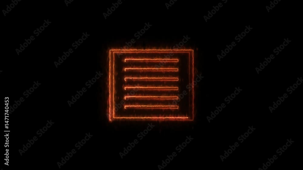 Poster neon icon of a document or text file animation on black background 4k.