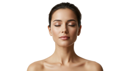 Woman Meditating Close-up, Isolated on a transparent background, Mindfulness, Serenity, Yoga Pose, Calm, Wellness, Spiritual Practice, Relaxation, Peaceful, Health