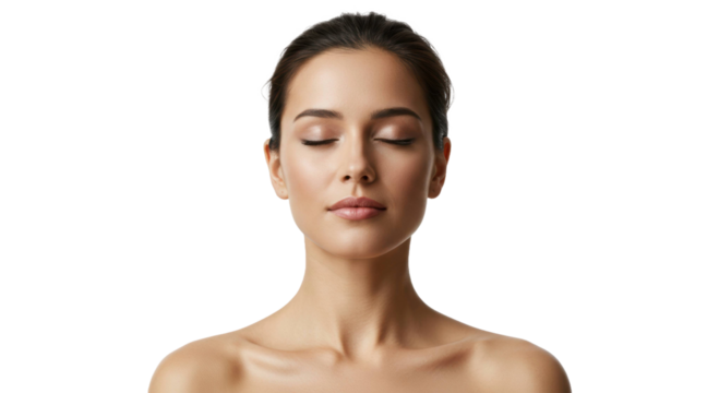 Woman Meditating Close-up, Isolated on a transparent background, Mindfulness, Serenity, Yoga Pose, Calm, Wellness, Spiritual Practice, Relaxation, Peaceful, Health