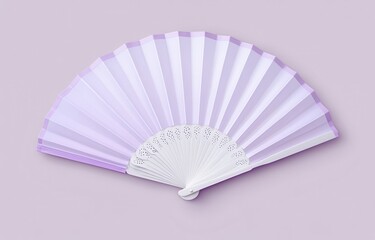 Elegant, lavender-toned hand fan.  Delicate,  white-lacy design accents the edges.  Soft, smooth surface