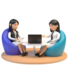 3D vector illustration of a two business women with laptop