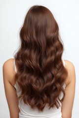 Obraz premium A close-up shot of a woman's long, wavy, brown hair from behind, showcasing luscious texture and volume.