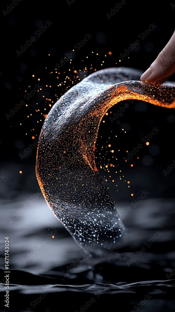 Aufkleber glowing dots pattern forming abstract wave with hand