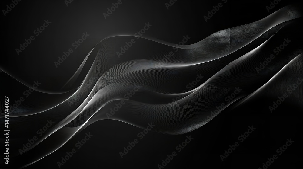 Poster elegant dark abstract wave background design digital art smooth gray black texture flowing lines mod