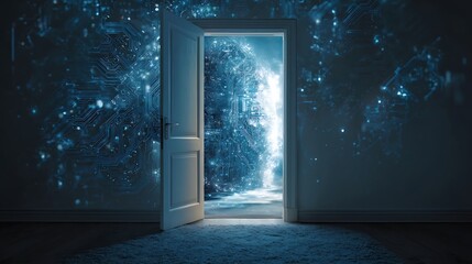 Fototapeta premium The world of AI and technology is entering through a door in the current world. .