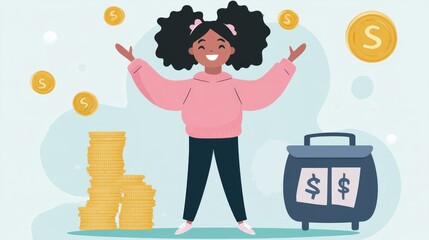 Joyful Girl and Her Savings: A Celebration of Financial Literacy for Kids
