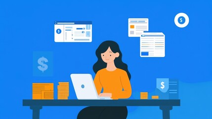 Woman Managing Finances on Laptop, Online Banking