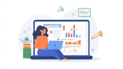 Woman Analyzing Financial Data on Laptop