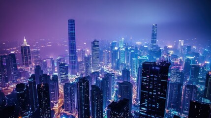 Obraz premium Hong Kong's Dazzling Skyline at Night: A Futuristic Urban Landscape