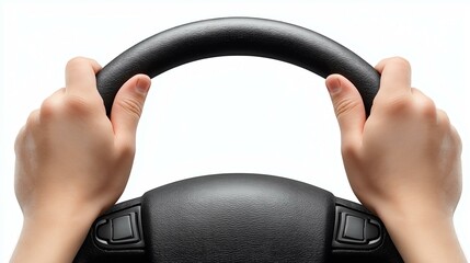 Two hands gripping a car steering wheel, symbolizing control and driving in a modern vehicle.