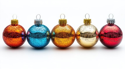 Colorful Christmas ornaments in a row