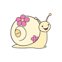 Happy Snail Clipart with Pink Flowers on Spiral Shell Fun and Colorful Cartoon Design