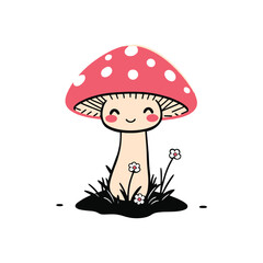 Cute Smiling Mushroom with Red Cap and White Spots Cartoon Vector for Kids