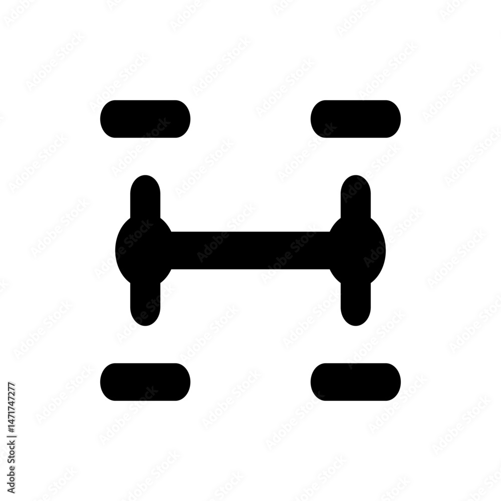 Poster illustration of a simple black dumbbell with rounded weights and a connecting bar on a white backgro
