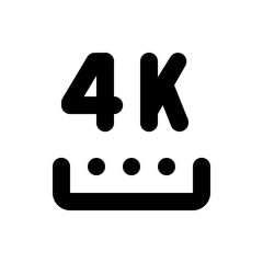 Illustration of a black and white 4k icon with three dots and a u shaped line underneath the letters and dots
