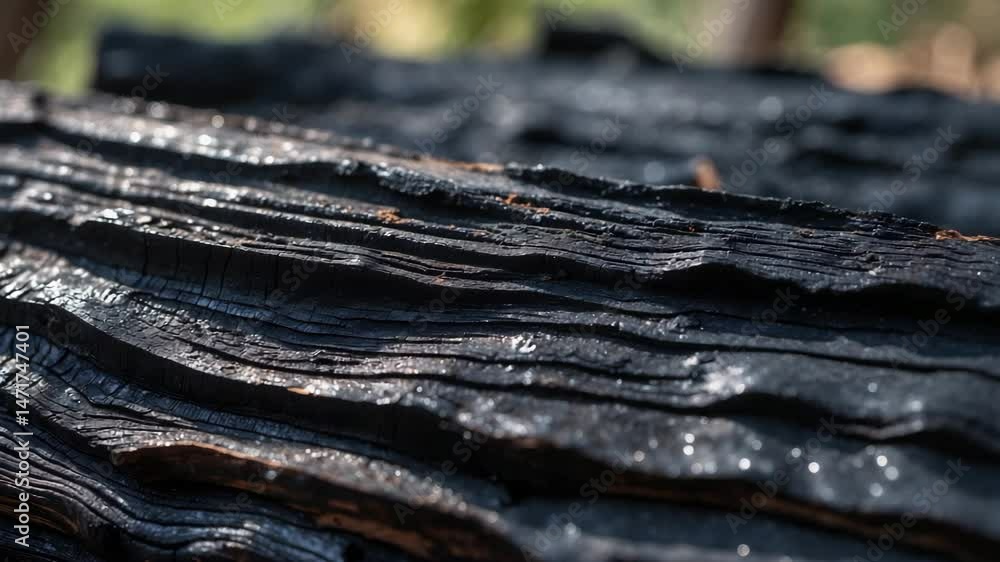 Poster close-up of burnt timber displaying a remarkable texture.