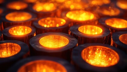 Fiery glowing wooden logs