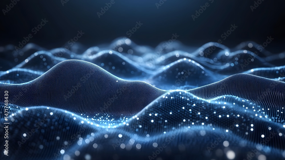 Leinwandbilder digital waves of blue dots create a mesmerizing landscape. the soft, glowing lights and textured app