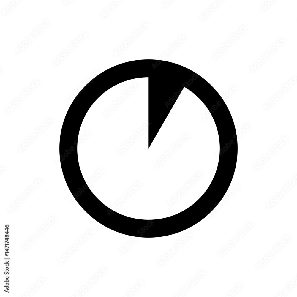 Poster black circle with a filled wedge representing time or progress on a white background in a simple gra