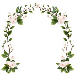 Obraz premium Floral Archway Elegance, a stunning arrangement of blooming flowers and lush greenery, perfect for weddings or special occasions, isolated on white.
