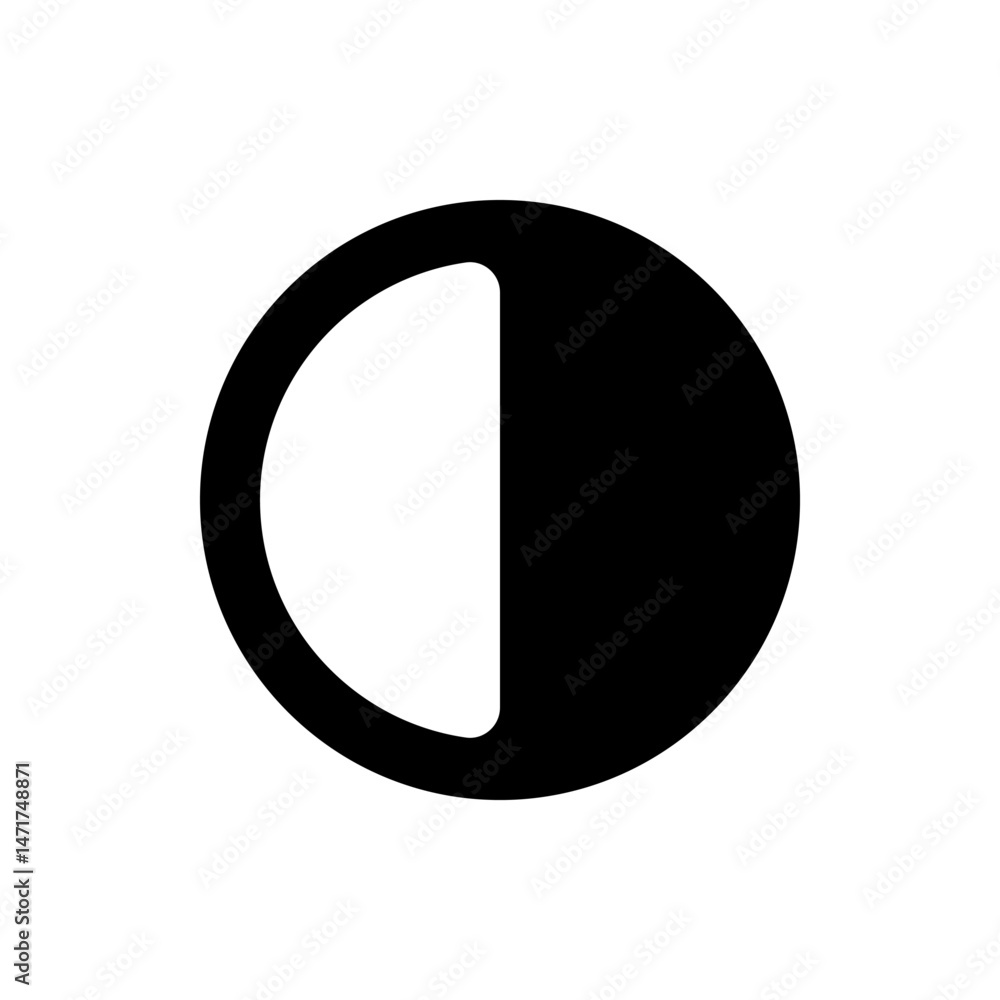 Poster black circle with a white crescent shape inside creating a partial ring or hollow sphere design elem