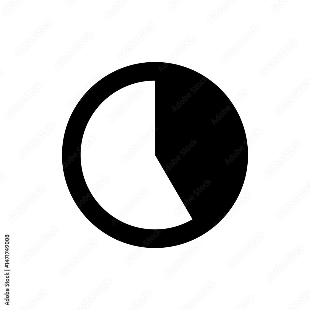 Poster a black circle with a white section removed creating a pie chart like shape on a white background vi