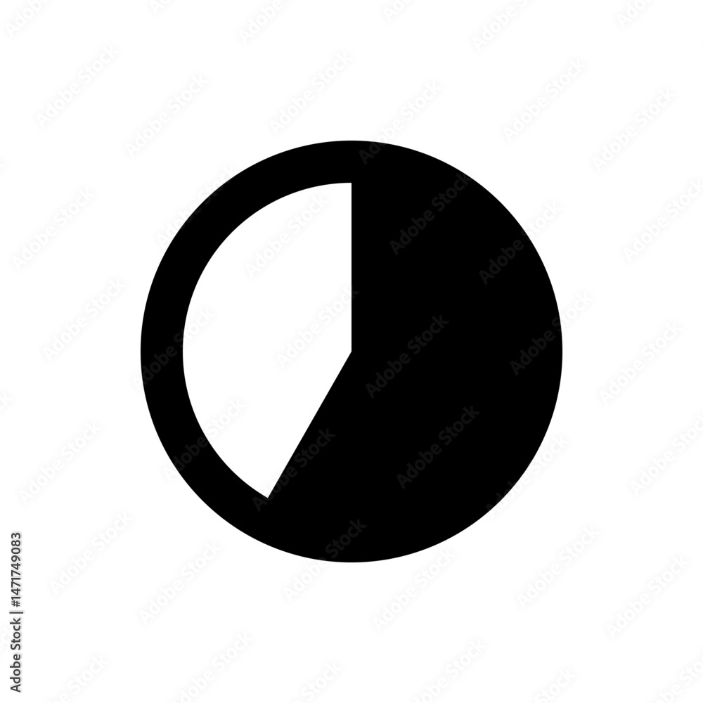 Poster black circle with a white sector cut out creating a pie chart like appearance on a white background 