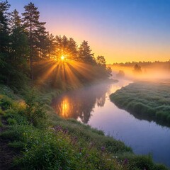 Obraz premium Sunrise and river 