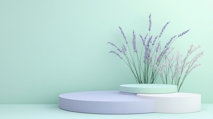 Pastel Podium with Lavender, and Green Background.