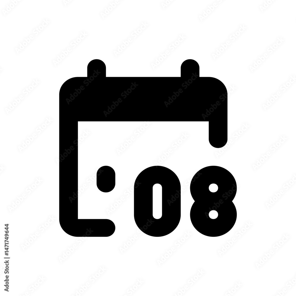 Poster illustration of a calendar icon displaying the date the eighth day in black and white simple design 