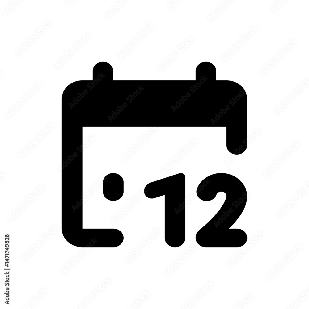 Poster illustration of a calendar icon showing the date as the twelfth day in a simple black design style