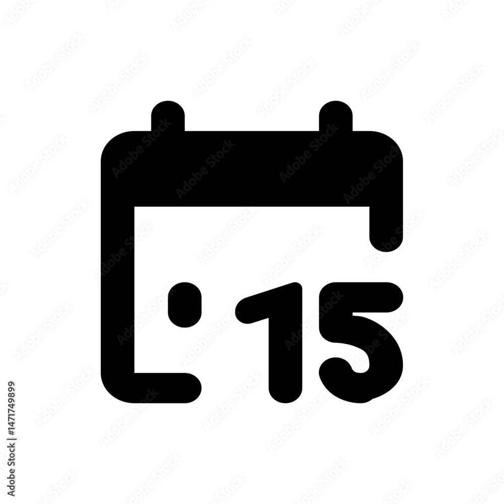 Poster illustration of a black calendar icon showing the date as the fifteenth of the month in simple style